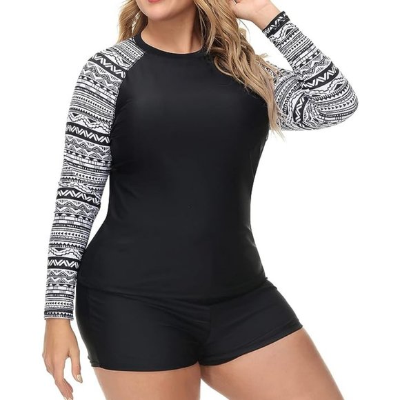 Hanna Nikole Two Piece Rash Guard Long Sleeve Shorts Swim Set - Size 22W *NWOT* - Picture 2 of 10